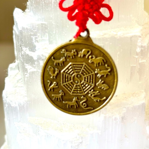 Kwan Yin and Chinese Zodiac Animal Coin on a Red Knot Lucky Charm. - Picture 5 of 6